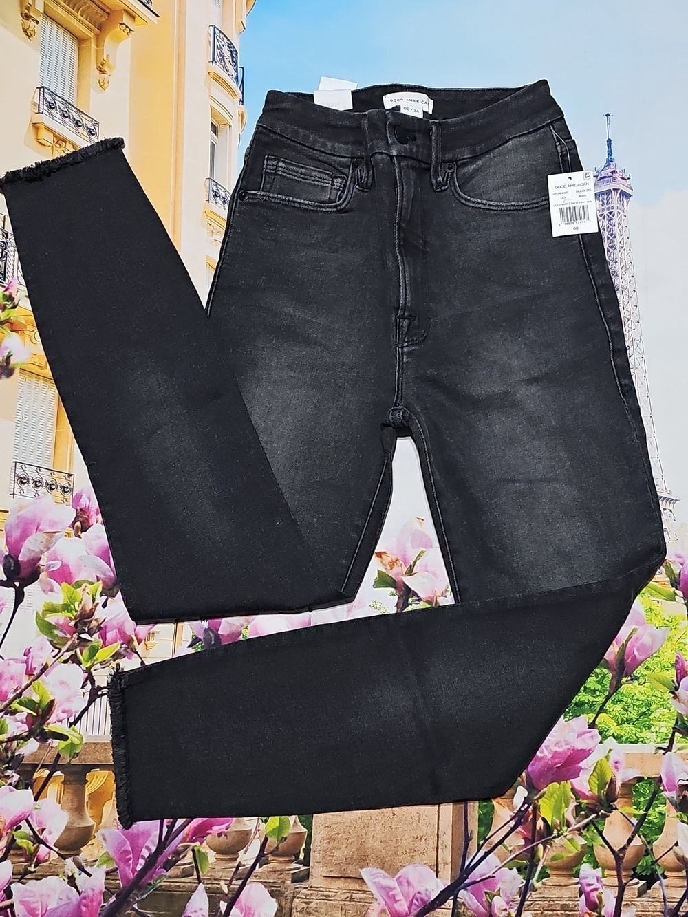 Good American Skinny Waist Crop Raw Hem Jeans Size‎ 00/24 NWT